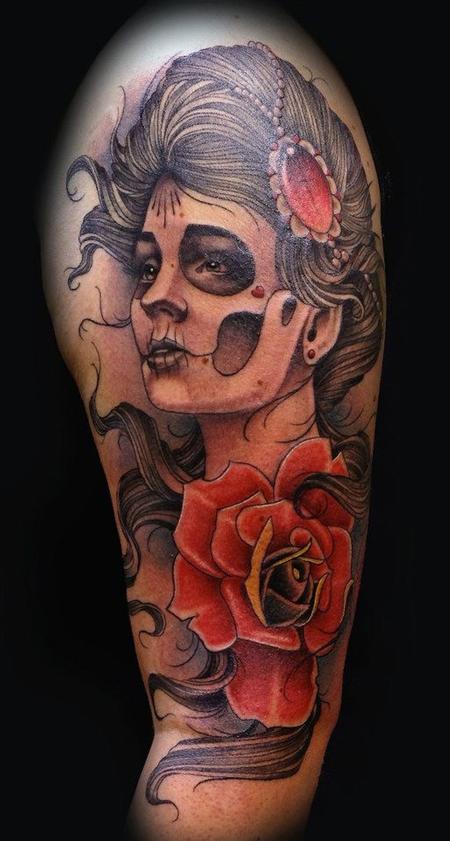 Tattoos - Neo Traditional day of the dead girl and rose - 76981